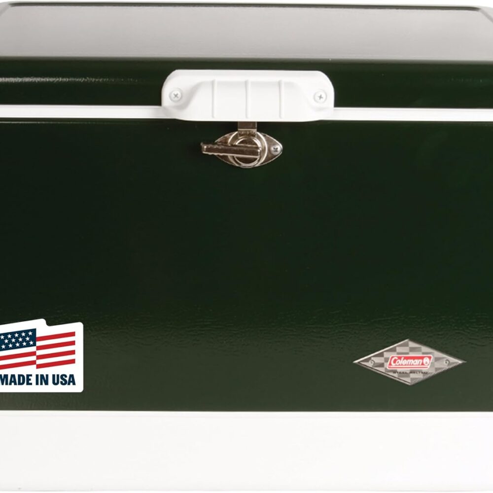 Coleman Vintage 54qt Steel Belted Cooler, Keeps Ice Up to 4 Days, 85-Can Capacity Hard Cooler with Drain & Have-A-Seat Lid
