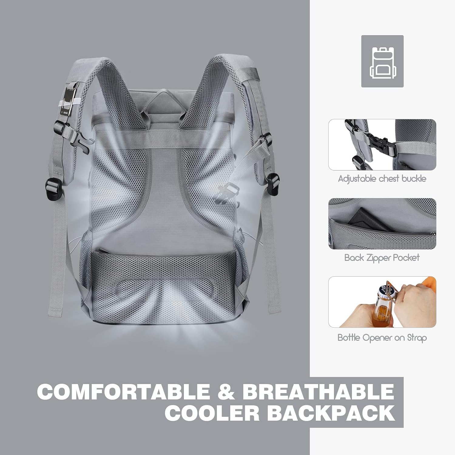Maelstrom 35/50Can Insulated Cooler Backpack, Leakproof Soft Lunch Ice Bag | 16h Cold,Multi-Pockets,Survival Whistle,Ergonomic Breathable Padding. Perfect For Camping, Hiking, Fishing, Travel, Outdoor - Image 5