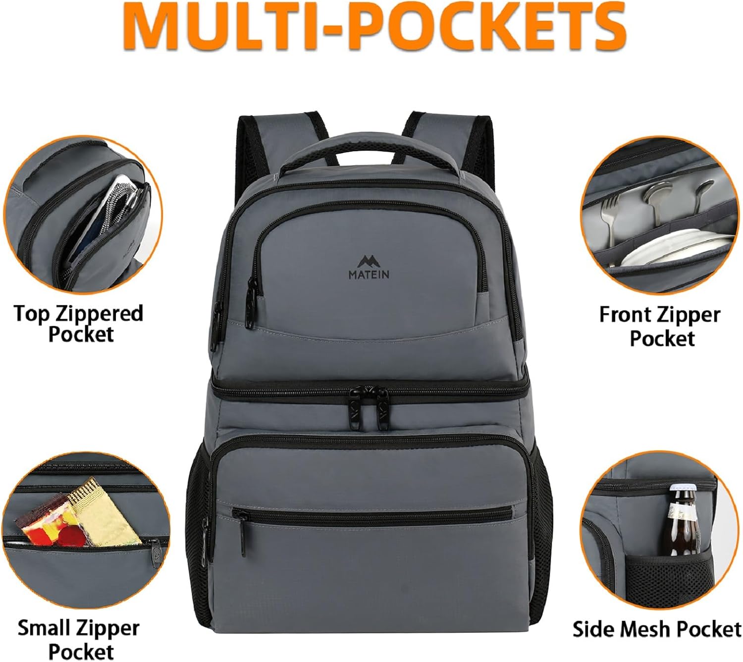 MATEIN Cooler Backpack, 26/40 Cans Insulated Lunch Backpack for Men Women | Double Layer, Lightweight & Soft, with Cooler Compartment, Leakproof Cool Lunchbox Bag, Beer Gifts for Beach Camping Hiking - Image 5