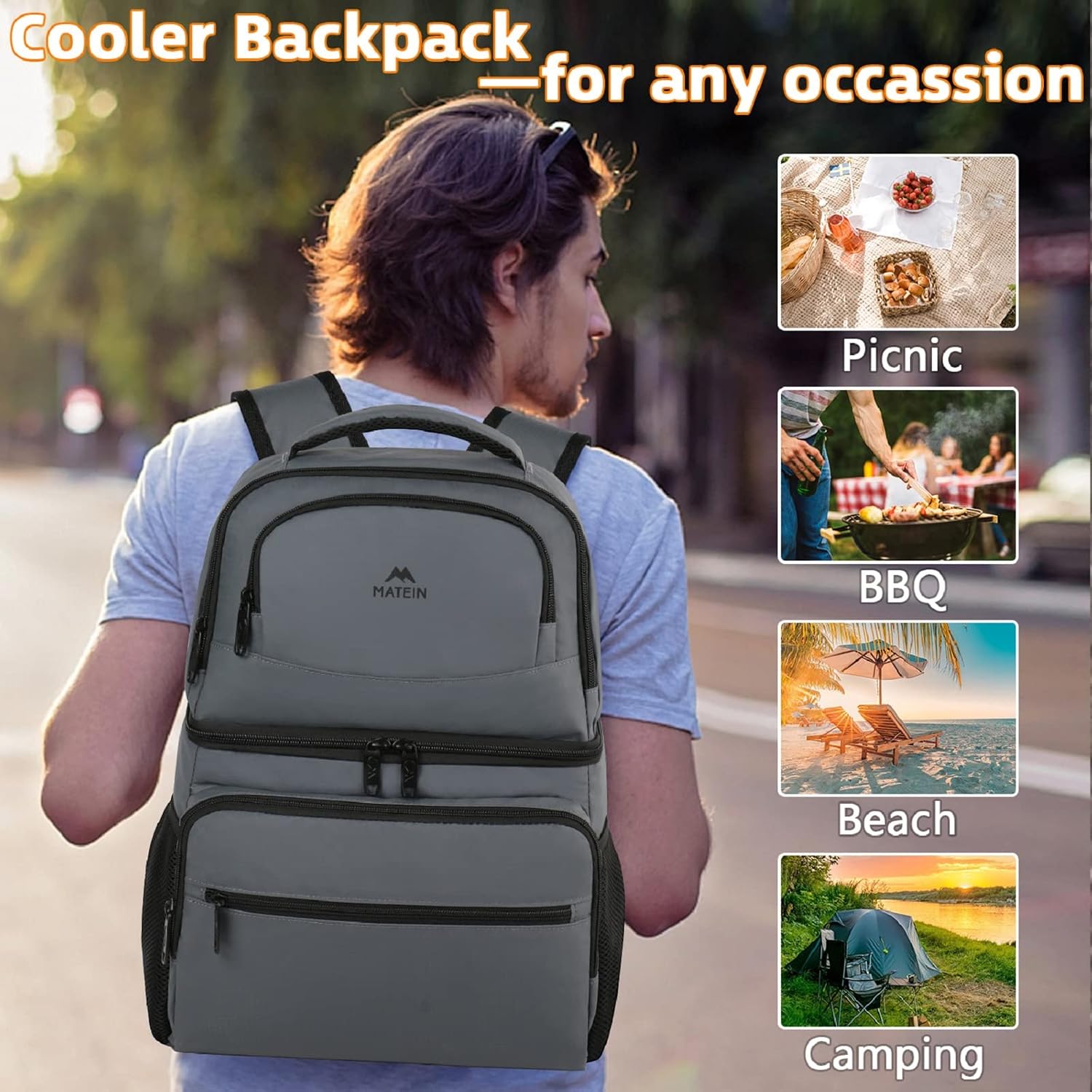 MATEIN Cooler Backpack, 26/40 Cans Insulated Lunch Backpack for Men Women | Double Layer, Lightweight & Soft, with Cooler Compartment, Leakproof Cool Lunchbox Bag, Beer Gifts for Beach Camping Hiking - Image 6