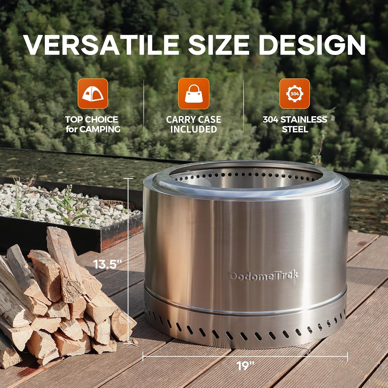 Smokeless Fire Pit with Travel Bag, Portable Outdoor Wood Burning Fireplace, 19 Inch Stainless Steel - Image 5