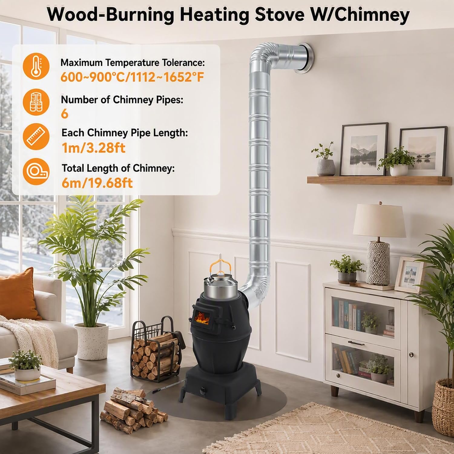 Indoor Wood-Burning Heating Stove,Thickened Cast Iron Rural Heating Stove W/Chimney,Fits Any Pot with 3 Opening Sizes,Heating and Cooking Stove Smokeless Cooker for Indoor & Outdoor Grilling (L) - Image 3