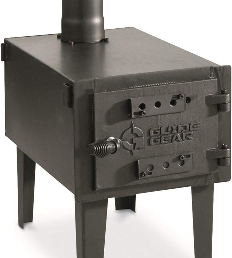 Guide Gear Outdoor Wood Burning Stove; Portable with Chimney Pipe for Cooking and Camping