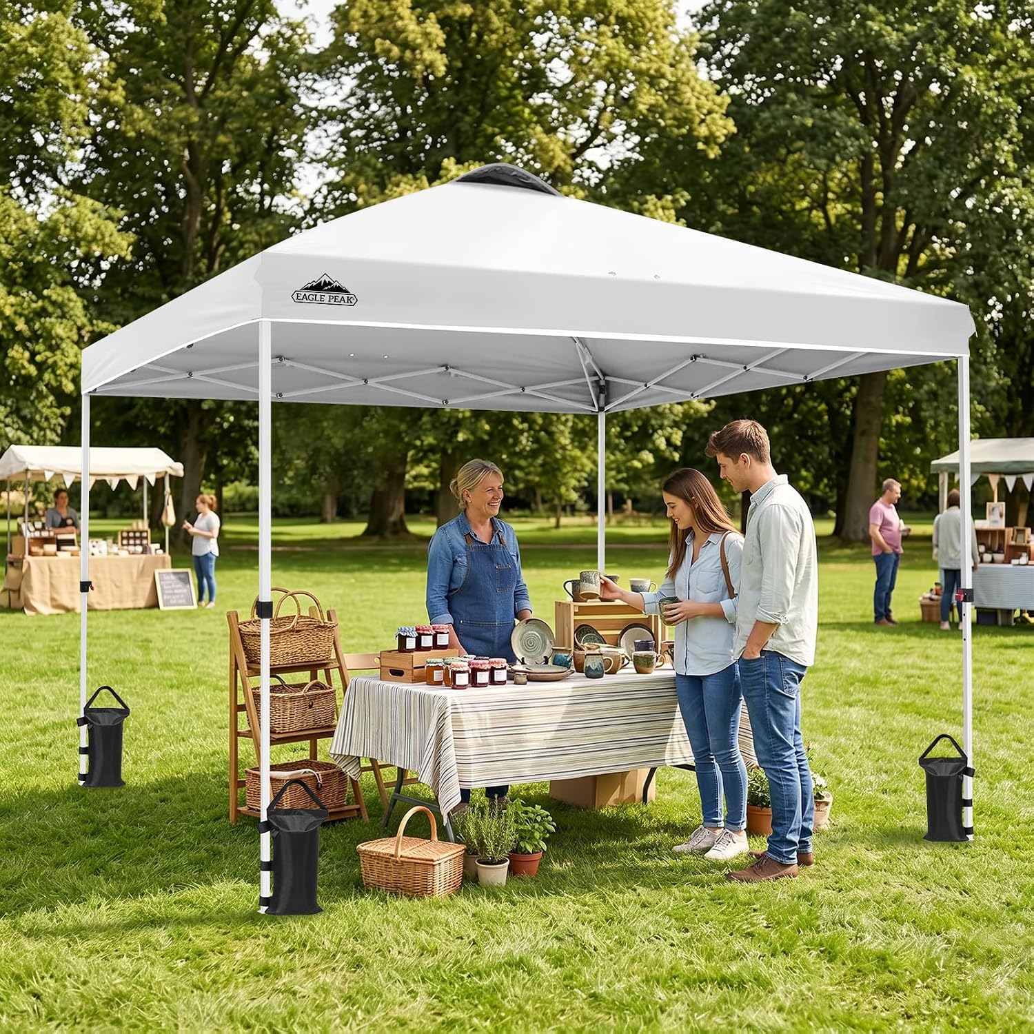 EAGLE PEAK 10x10 Pop Up Canopy Tent Easy Up Canopy Outdoor, White | Patented PeakPush™ Center Lock, 1 Person Setup Portable Pop Up Tent, Beach, Markets, Camping Sport Events, Wheeled Carry Bag - Image 5