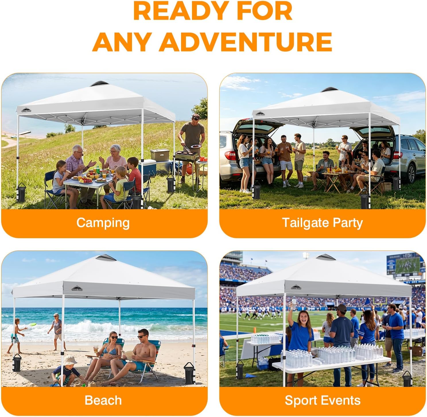 EAGLE PEAK 10x10 Pop Up Canopy Tent Easy Up Canopy Outdoor, White | Patented PeakPush™ Center Lock, 1 Person Setup Portable Pop Up Tent, Beach, Markets, Camping Sport Events, Wheeled Carry Bag - Image 8