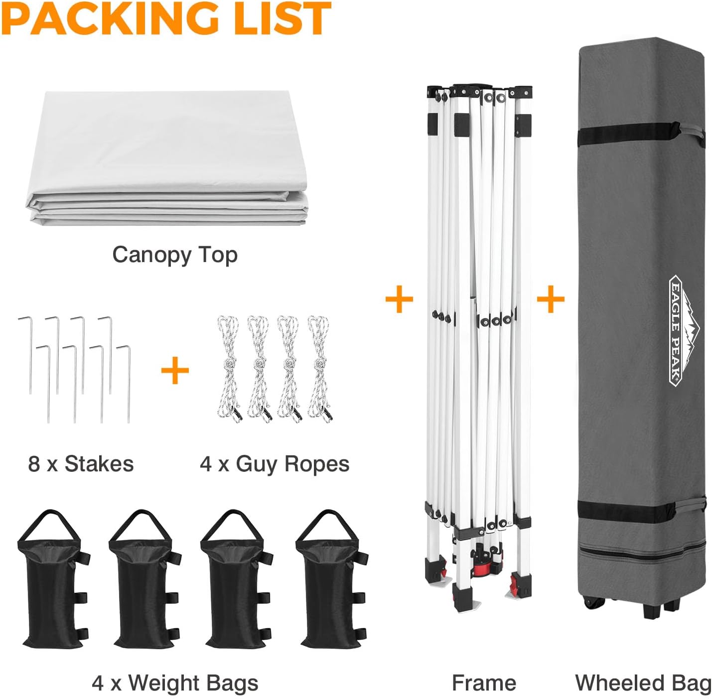 EAGLE PEAK 10x10 Pop Up Canopy Tent Easy Up Canopy Outdoor, White | Patented PeakPush™ Center Lock, 1 Person Setup Portable Pop Up Tent, Beach, Markets, Camping Sport Events, Wheeled Carry Bag - Image 9